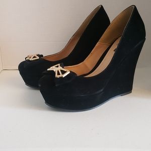 New Black Suede Platform Wedge Shoes 9